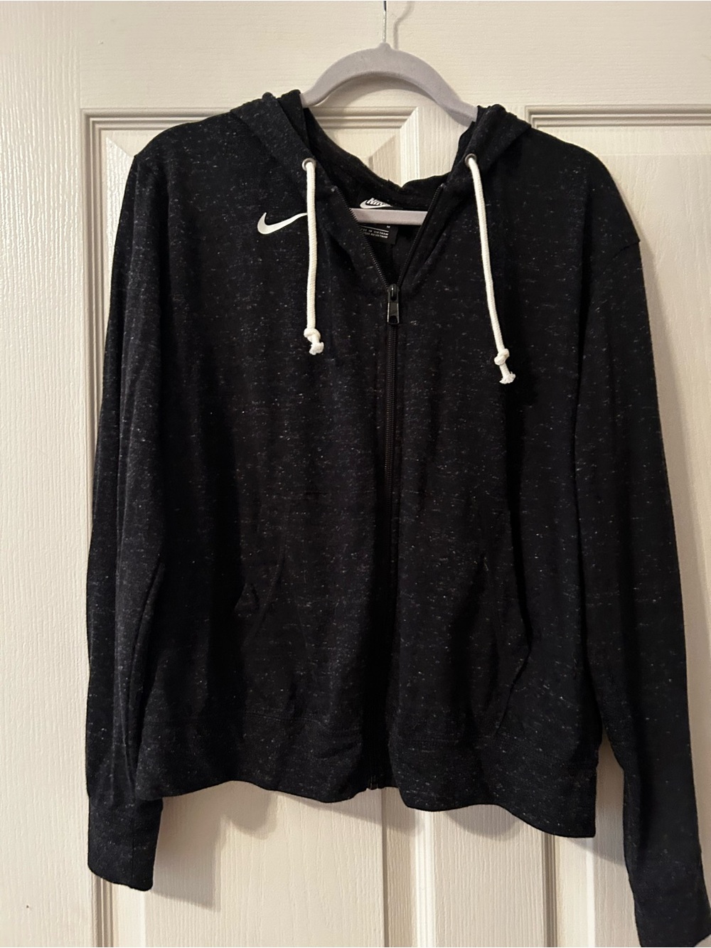 Nike Men’s Black Speckled Zip-Up Hoodie with White Drawcords